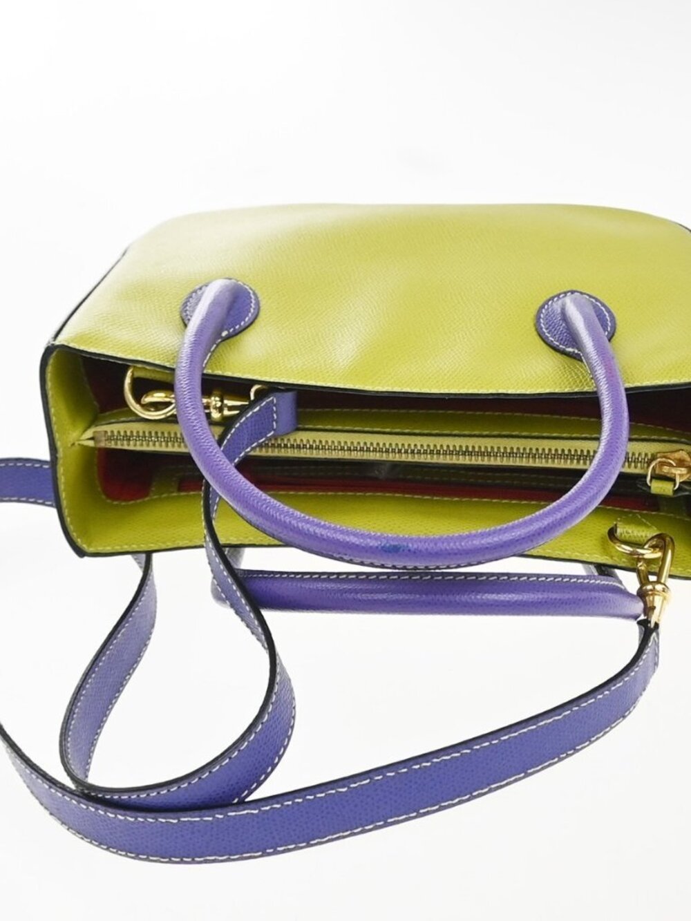 CELINE Logo 2Way Shoulder Hand Bag Leather Green Purple GHW Italy 70RL972 - Picture 5 of 16